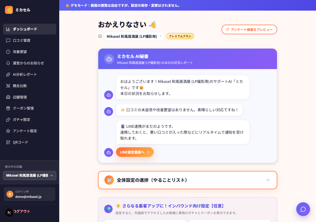 Mikasel ダッシュボード